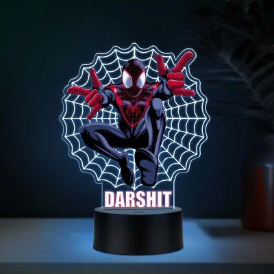 Custom Superhero Acrylic LED Lamp with UV Print – Personalized Name Web Design Night Light for Kids